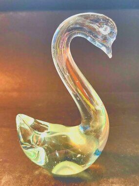 Paperweight Art Glass Swan Figurine Hand Blown Decorative Vintage